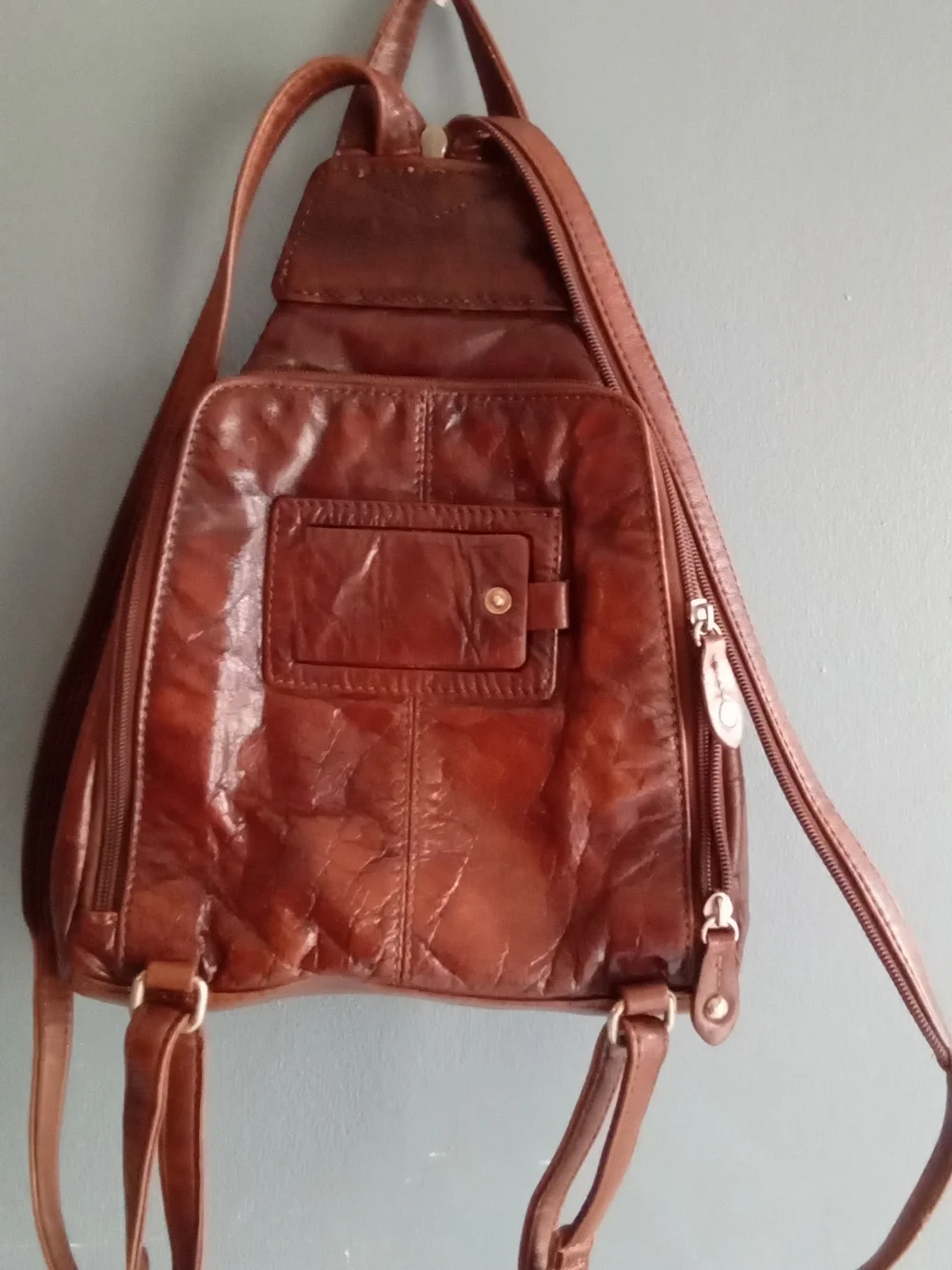 Giani Bernini Brown Leather Sling Backpack‎ Organizer Bag Cognac